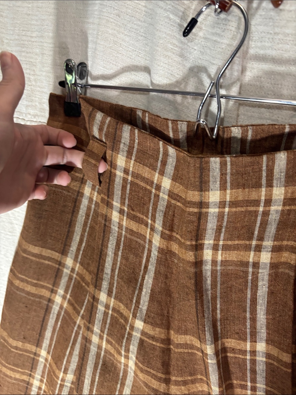 Isda & Co. 100% Linen High Waisted Plaid Trousers Brown Neutral Medium EUC - Picture 11 of 13